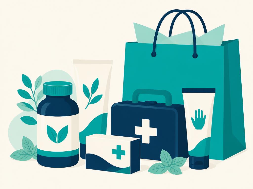 Health and wellness products beside a Prescripta shopping bag